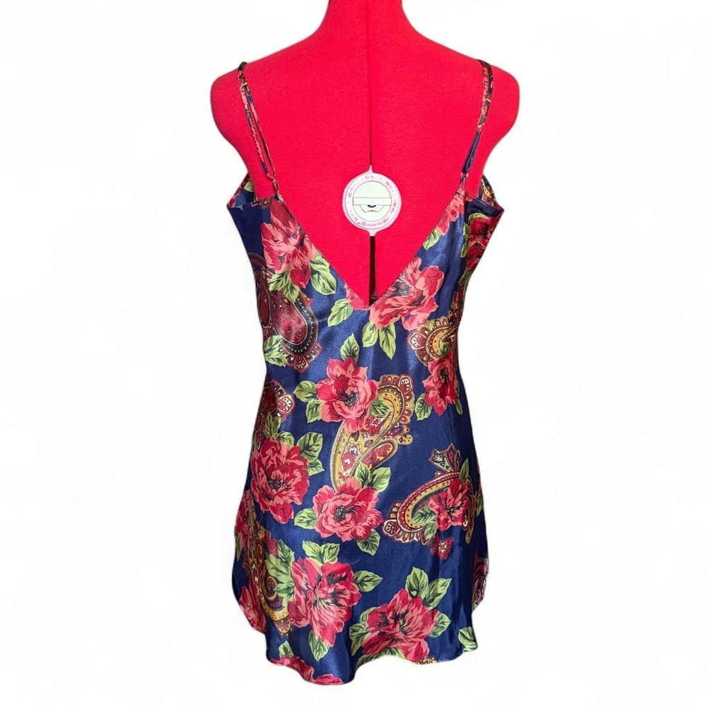 Vintage Victoria's Secret Gold Label navy & red floral slip dress size large - Picture 4 of 8